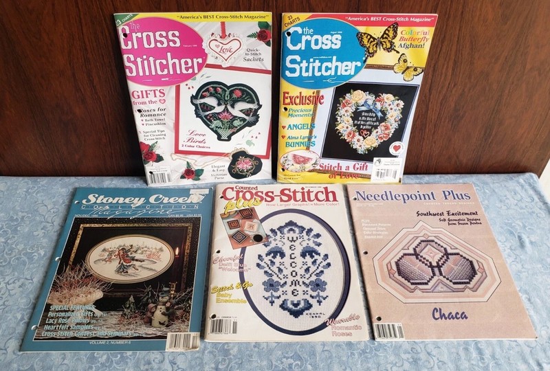 Lot 5 Cross Stitch Magazines STONEY CREEK~NEEDLEPOINT PLUS~STITCHER 1990s USA