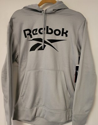 Reebok Hoodie Mens Medium Core Vector Fleece Gray Grey Heather Sweatshirt Hooded