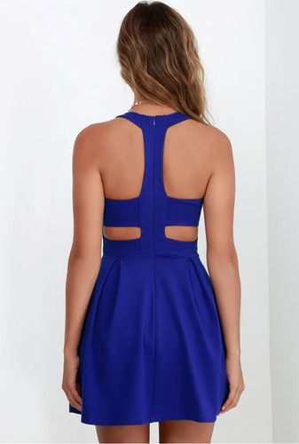 Lulus Royal Blue Sleeveless Cutout and About Skater Dress Size Small - Picture 6 of 7