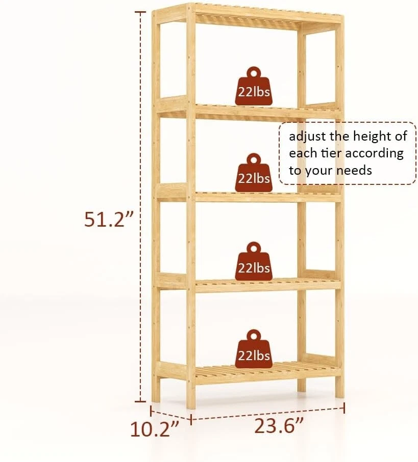 Estantería independiente ajustable de bambú de 5 niveles para cocina, baño Foto 2 de 4