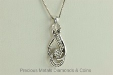 Sterling Silver Diamond Infinity 30mm x 12mm Pendant 925 18" Box Chain