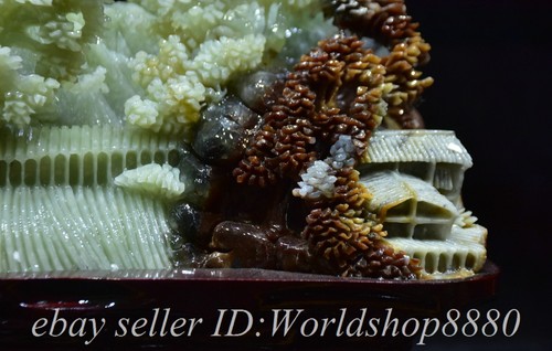 9.2" Chinese Natural Xiu jade Carved Fengshui Mountain Tree Bridge Statue - Picture 4 of 10