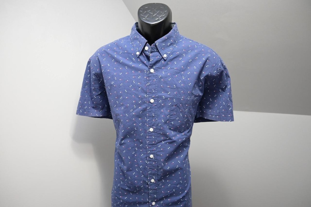 J Crew Slim Fit Dress Shirt Blue Casual Short Sleeve Pocket Mens
