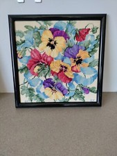 Bucilla Perfect Pansies Needlepoint 4699 Framed 15.5" Square Floral Multi Art