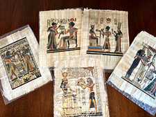 EGYPTIAN ART SET OF 5 VINTAGE PAPYRUS 1960’s HANDMADE 17x13 INCHES # 75