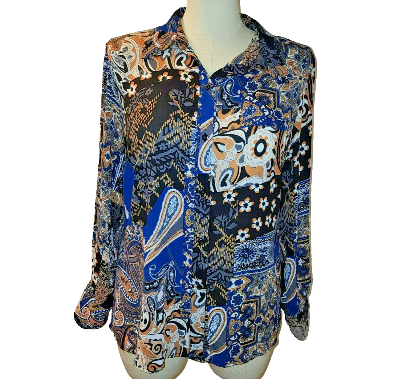 bar III Patchwork Print Long Sleeve Button Down S… - image 1