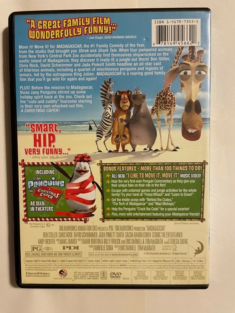 Madagascar 2005 DVD DreamWorks Animation Family/Kids Movie Used