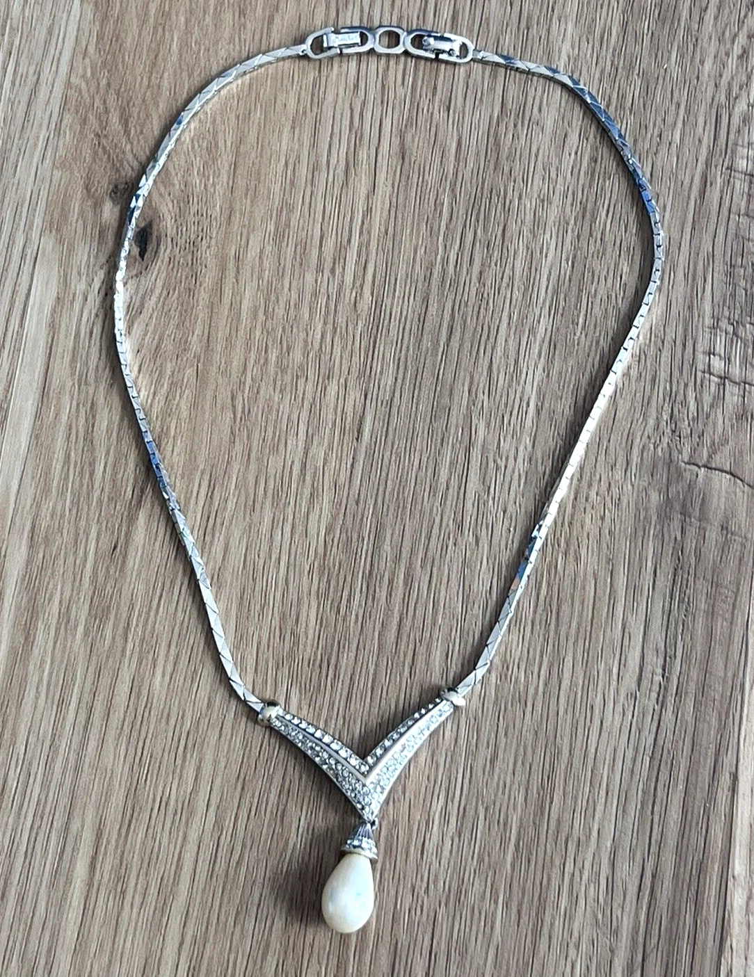 Collana vintage Christian Dior strass perle finte art deco 16" ch. Rodio