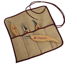 Flexcut #KN100 4-Piece Carving Knife Set with Tool Roll 