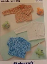 Stylecraft Knitting Pattern 8080 Wondersoft DK Baby Sweaters 12-22"