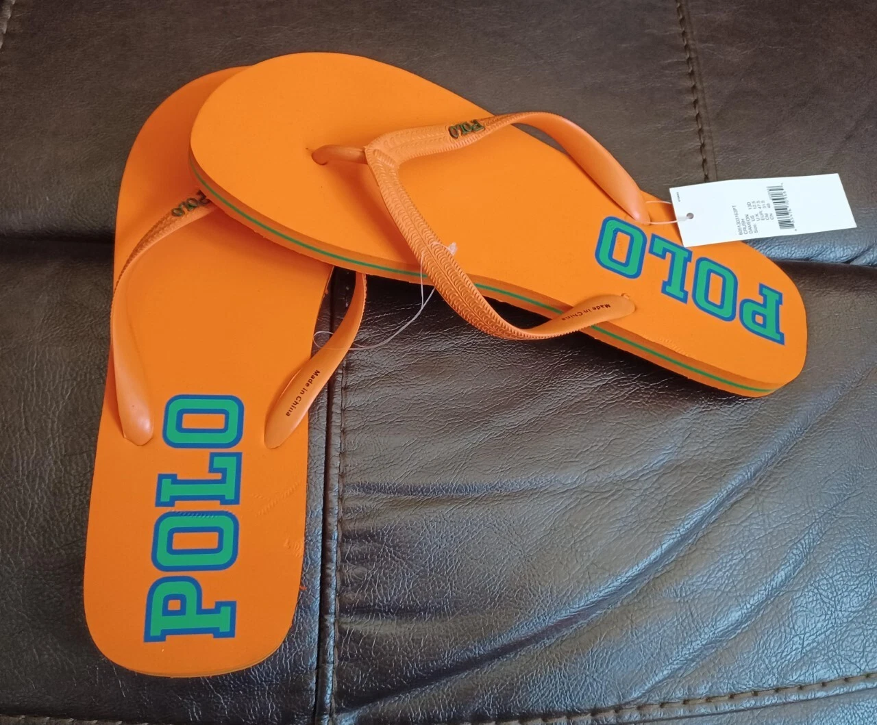 POLO RALPH LAUREN PONY SANDAL FLIP FLOPS~Orange Blue Green~Size M 13~NWT