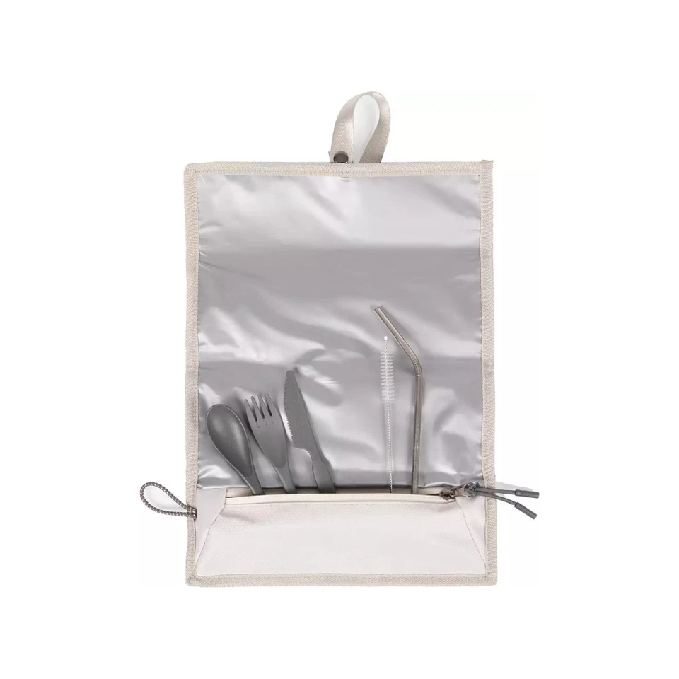 Picnic Time Tarana Eco-Friendly Halo Gray Lunch Bag Cooler with Utensils Set Kit Foto 3 de 4