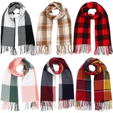 6 Pcs Women Scarf Women Winter Warm Long Soft Plaid Tassel Buffalo Scarf Blan...