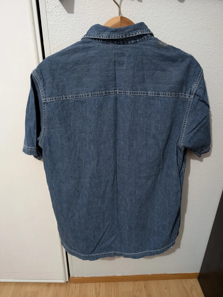 Vintage 90s RARE DKNY Jeans Blue Button Down Shirt Mens Short Sleeve Size Med.  - Image 2 of 4
