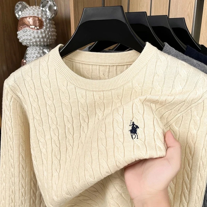 Luxury Men's Knit Sweater Round Neck Jacquard Embroidery Pullover Long Sleeve Ca