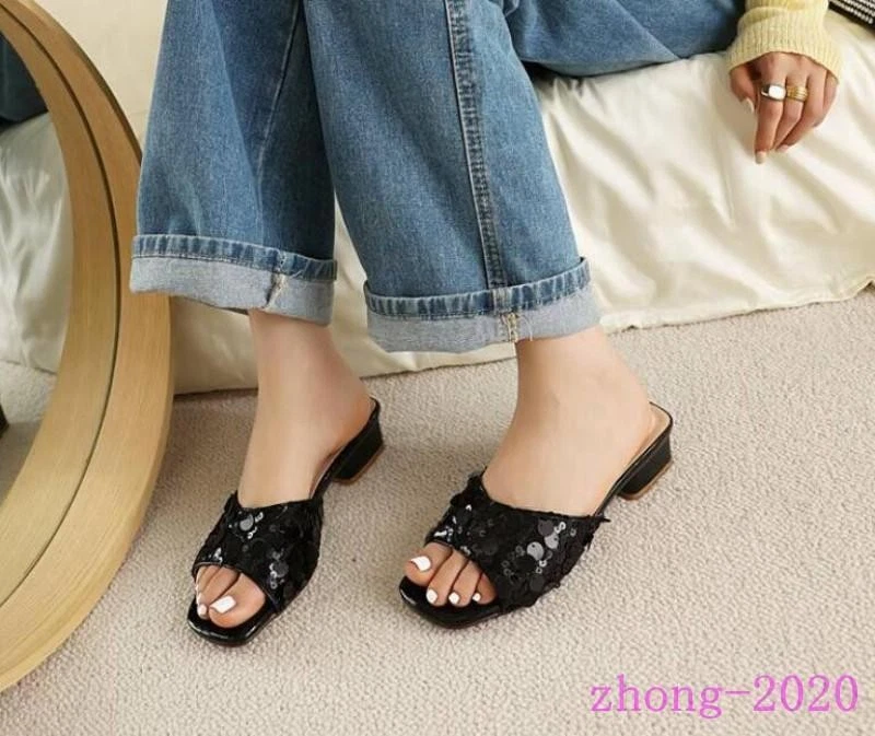 Sandalias sin cordones de punta abierta para mujer y dama con lentejuelas para vestido informal fiesta de mulas Foto 4 de 4