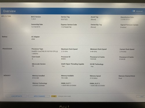 Dell XPS 13 7390 13" Core i5-10210U 1.6GHz 8GB RAM 256GB SSD NO BATT NO OS - Picture 2 of 10