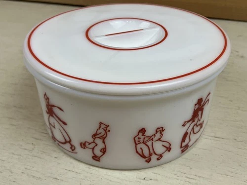 Hazel Atlas Milk Glass Red Dutch Kids Grease with Lid Vintage