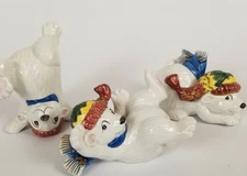 Playful Polar Bears with Hats and Scarves Fitz and Floyd 4 x 3 China Handpainted