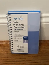 Blue Sky Large Print 2026 Calendar Planner  Weekly Fashion Pocket Blue Block