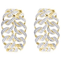 10K Gelbgold Diamant In-Out Creolen Damen Cuban 8Mm 0,50 CT Ohrringe