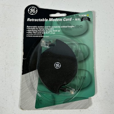 GE Retractable Modem Phone Cord - 16 ft RJ11 Cable - Ultra Thin, Tangle-Free