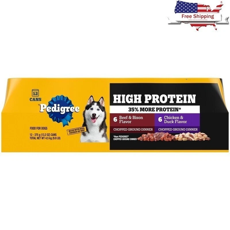 High Protein Wet Dog Food Variety Pack Beef Bison Flavors Chicken Duck 12 Cans