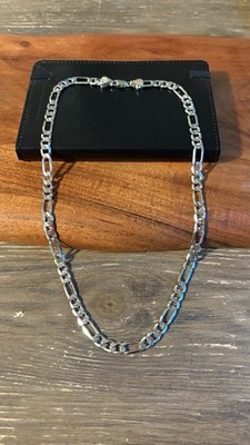 Solid 925 Sterling Silver Figaro Chain Necklace   21    7mm   34.2g High Polish
