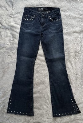 Vintage Mudd Denim Jeans Mid/Low Rise Dark Wash Flare Rhinestones