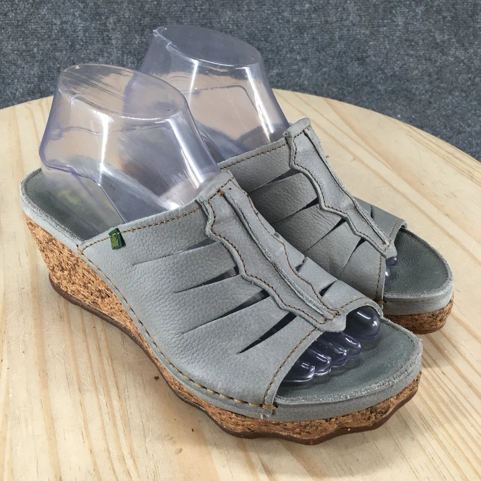 Женские повседневные сандалии El Naturalista 39 на танкетке серые кожаные пробковые с открытым носком - Изображение 3 из 4