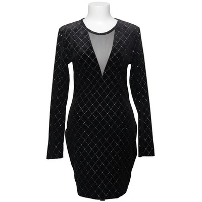 Amisu, Kleid, Größe: 40, Schwarz/Silber, Elasthan/Polyester, Karo, Samt #EKE
