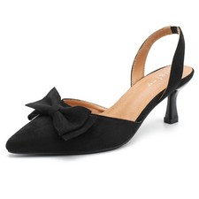 Women's Bow Slingback Kitten Heels Pumps Slip-On Closed Pointed Toe Low