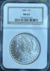 1884 Morgan Silver Dollar NGC MS64 BU $1 Brilliant Uncirculated Strong Strike