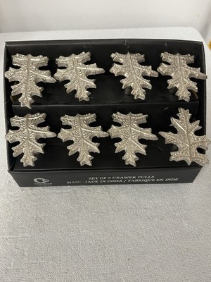 Set of 8 Casa Decor Silver-Colored Leaf Shaped Drawer Pulls (New)