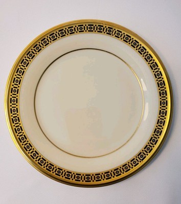 4 LENOX China Tudor Salad Plates 8-1/8'' Discounted Cream w/Gold & Blue Trim 