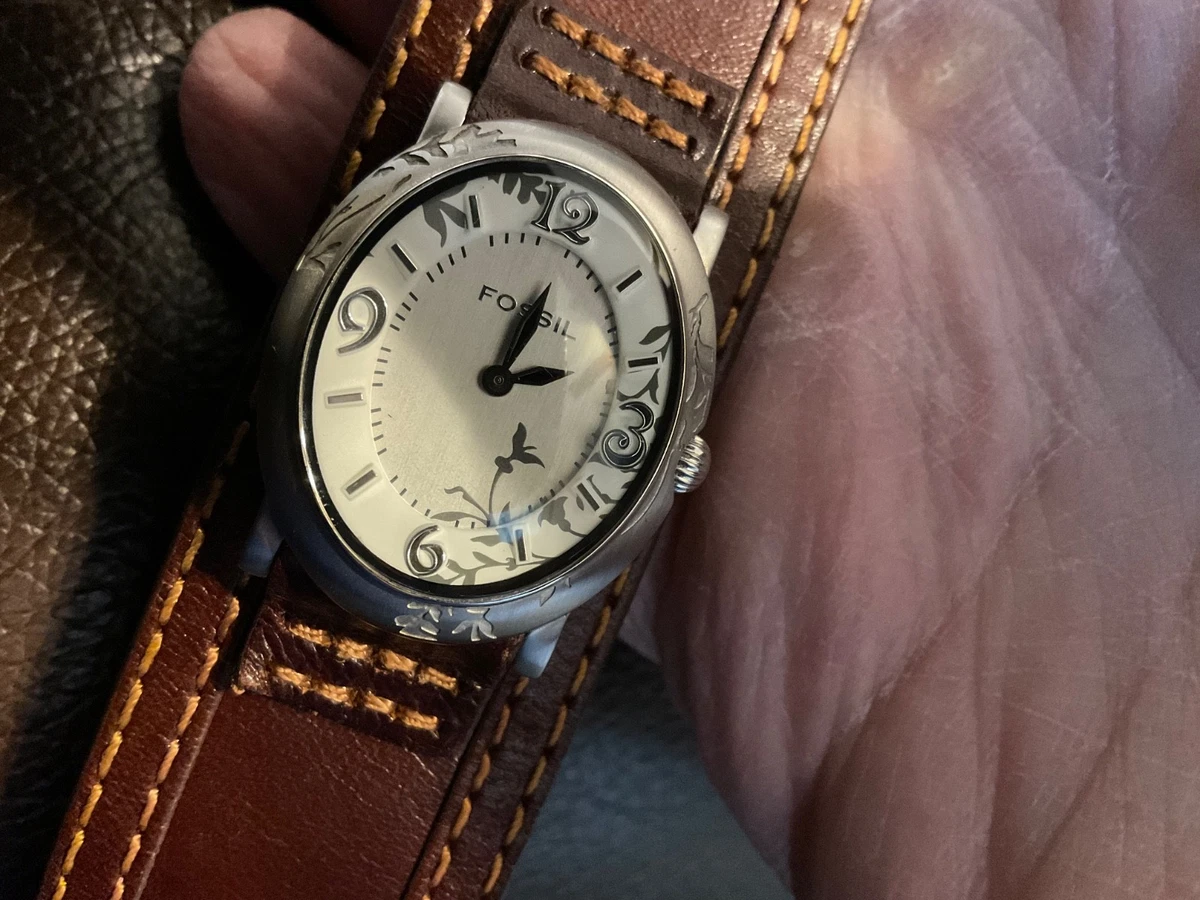 Y2K Fossil WB-1028 Silver Tone Brown Wide Leather Band Analog Women\'s Watch BOHO Some icons never fade. The Fossil Big Tic from the Y2K era  main image 2