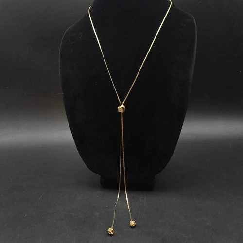 Gold Tone Twisted Knot Lariat Style Necklace Vintage Costume Jewelry