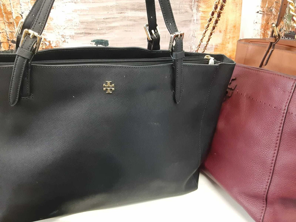 Tory Burch Emerson Buckle Large Shoulder Leather Tote Black Used