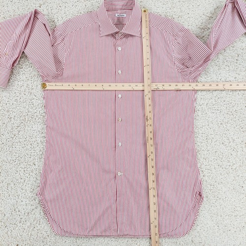 Kiton Napoli Dress Shirt Mens Sz 42, Button Up, Red/White Pinstripe, Cutaway - Picture 7 of 16