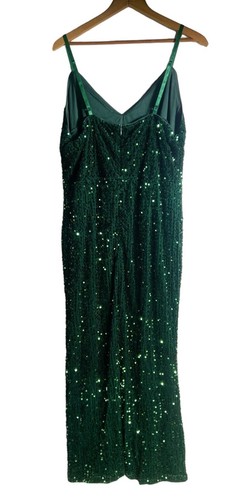 Abito formale Glamaker donna taglie forti 3XL verde lungo paillettes spacco gamba fantasia - Foto 7 di 16