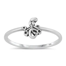 925 Sterling Silver Ring Octopus Sea Nature Fashion Band 8.6mm Size 4-10