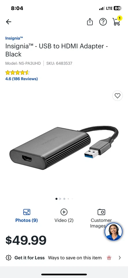 Insignia USB 3.0 to HDMI Adapter 4K Ultra HD For Windows PC Macbook Surface Pro - Image 4 of 4