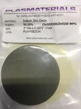 Indium Zinc Oxide Target 99.99% pure:(In2O3)50(ZnO)50 wt%-3" diam x 0.187" thick