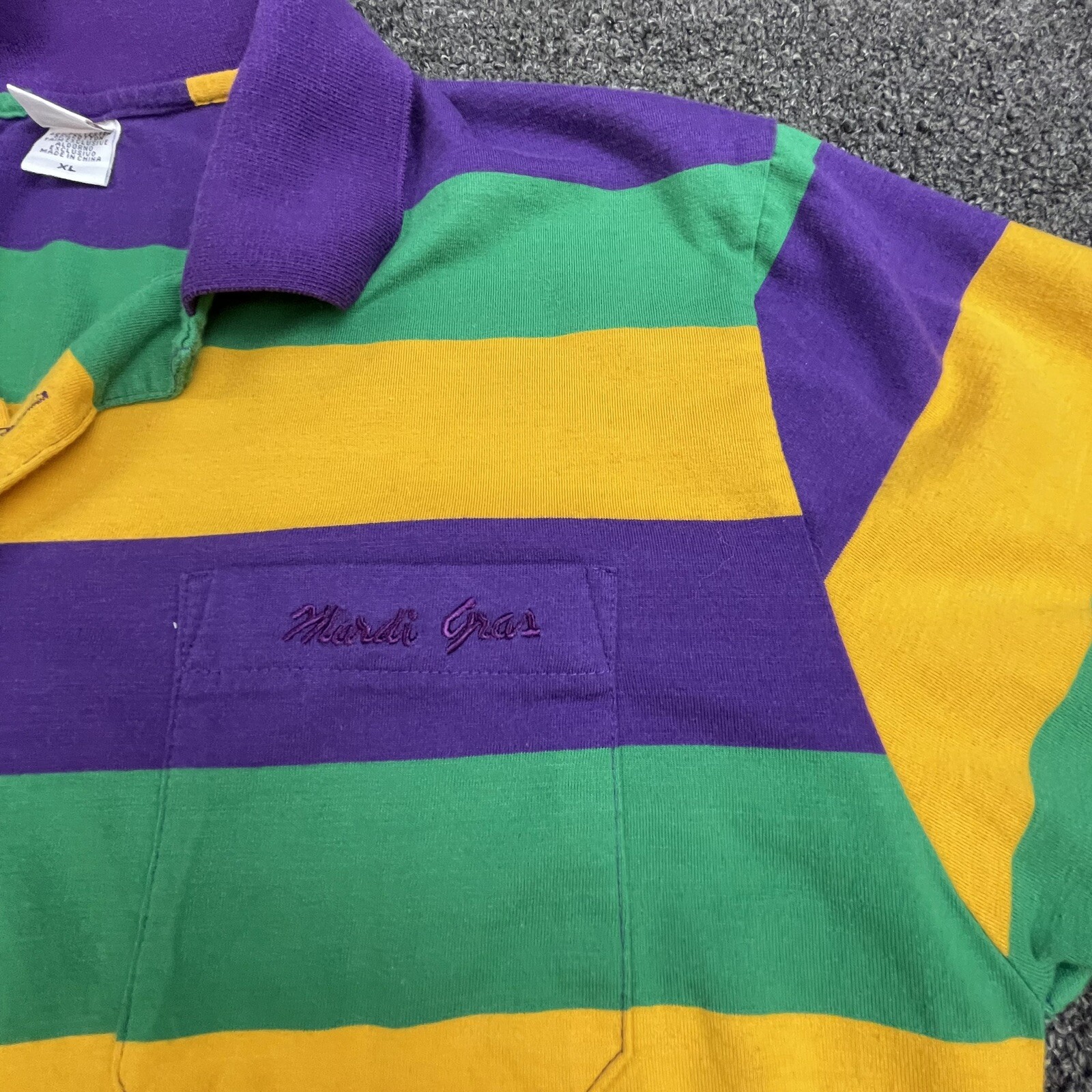MARDI GRAS Polo Green Yellow Purple Mens L XLStripe KBW Pocket READ