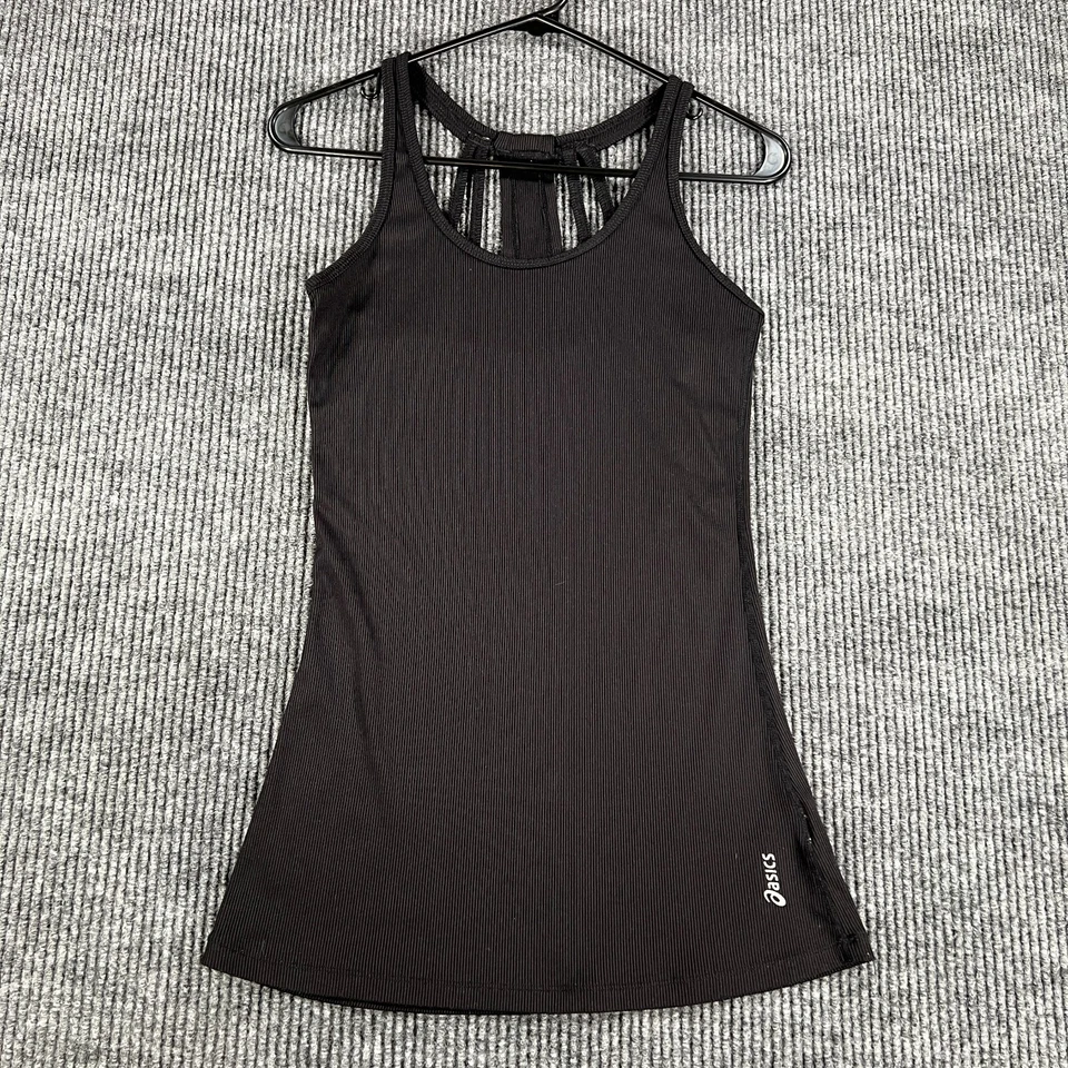 Camiseta sin mangas ASICS para mujer mediana negra acanalada sin mangas entrenamiento activo para correr Foto 2 de 4