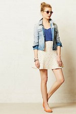 Anthropologie Maeve Lucaya Striped Swing Skirt Metallic Thread Tweed Size 4