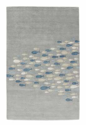 Modern Coastal Fish Gray Hand-Tufted 100% Wool Soft Area Rug Carpet.