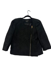 Women  s Ann Taylor Black Wool Blazer Jacket Size 12 With Gold Zipper 6327