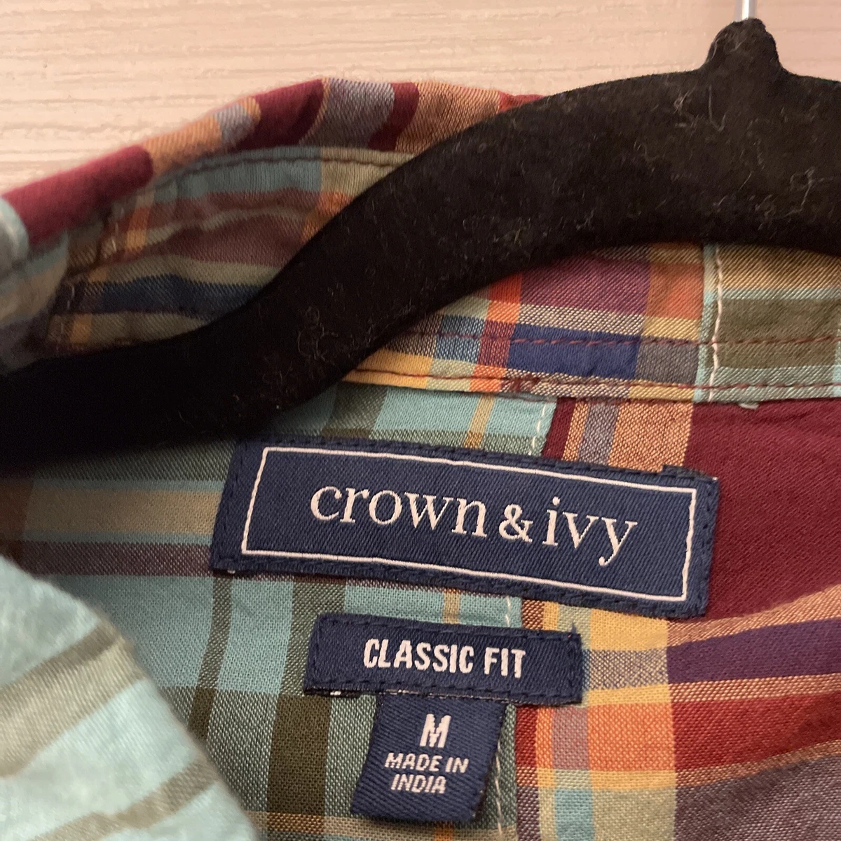 Crown & Ivy Colorful Men's Madras Plaid Long Sleeve Shirt