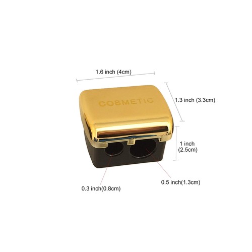Dual Makeup Sharpener 2 Pack for Cosmetic Eyebrow Eyeliner Pencil Golden - Picture 2 of 5